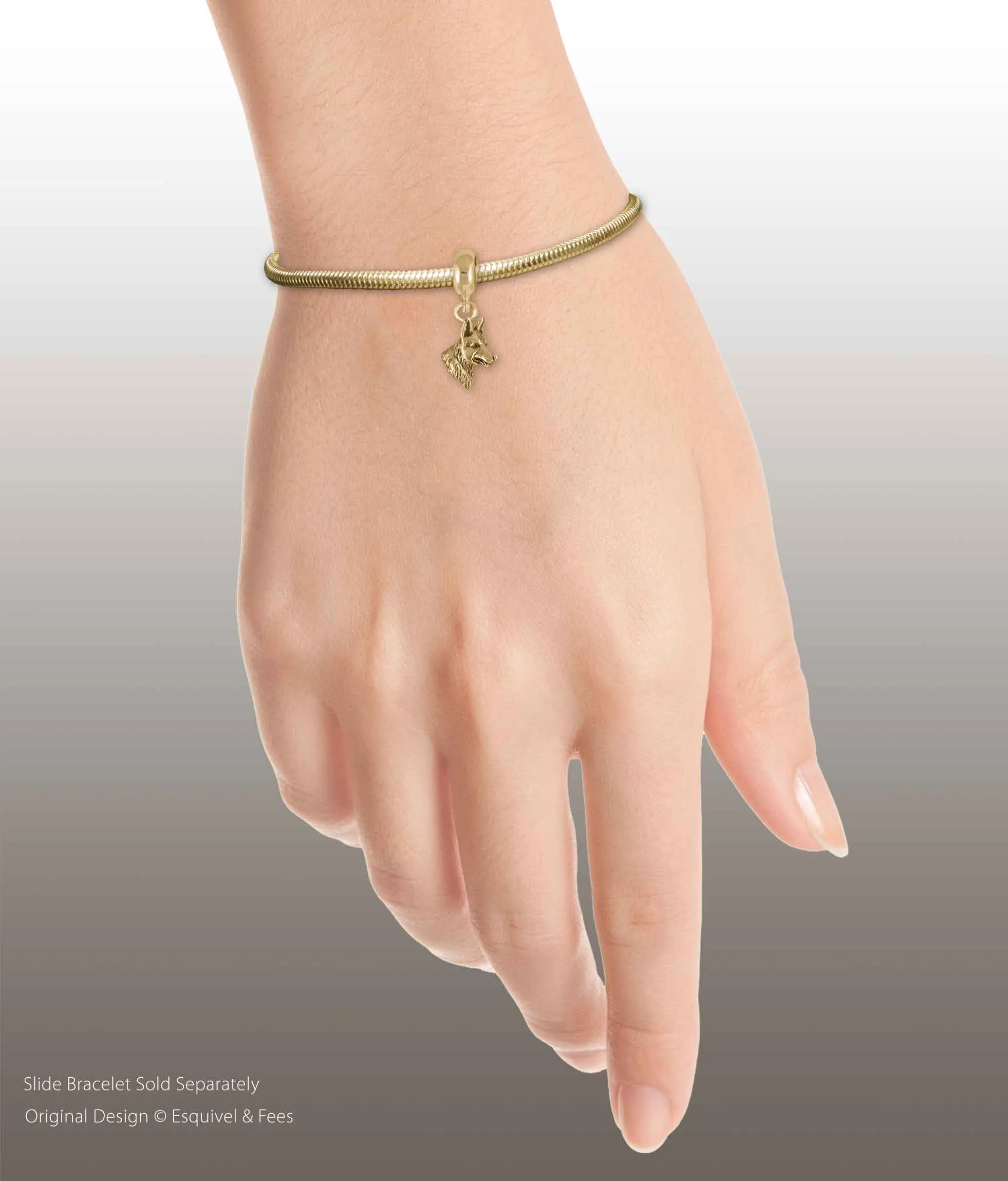 Belgian Malinois Jewelry 14k Yellow Gold Handmade Belgian Malinois Charm Slide This Charm Will Fit A Pandora® Slide Bracelet BMA1H-PNSG