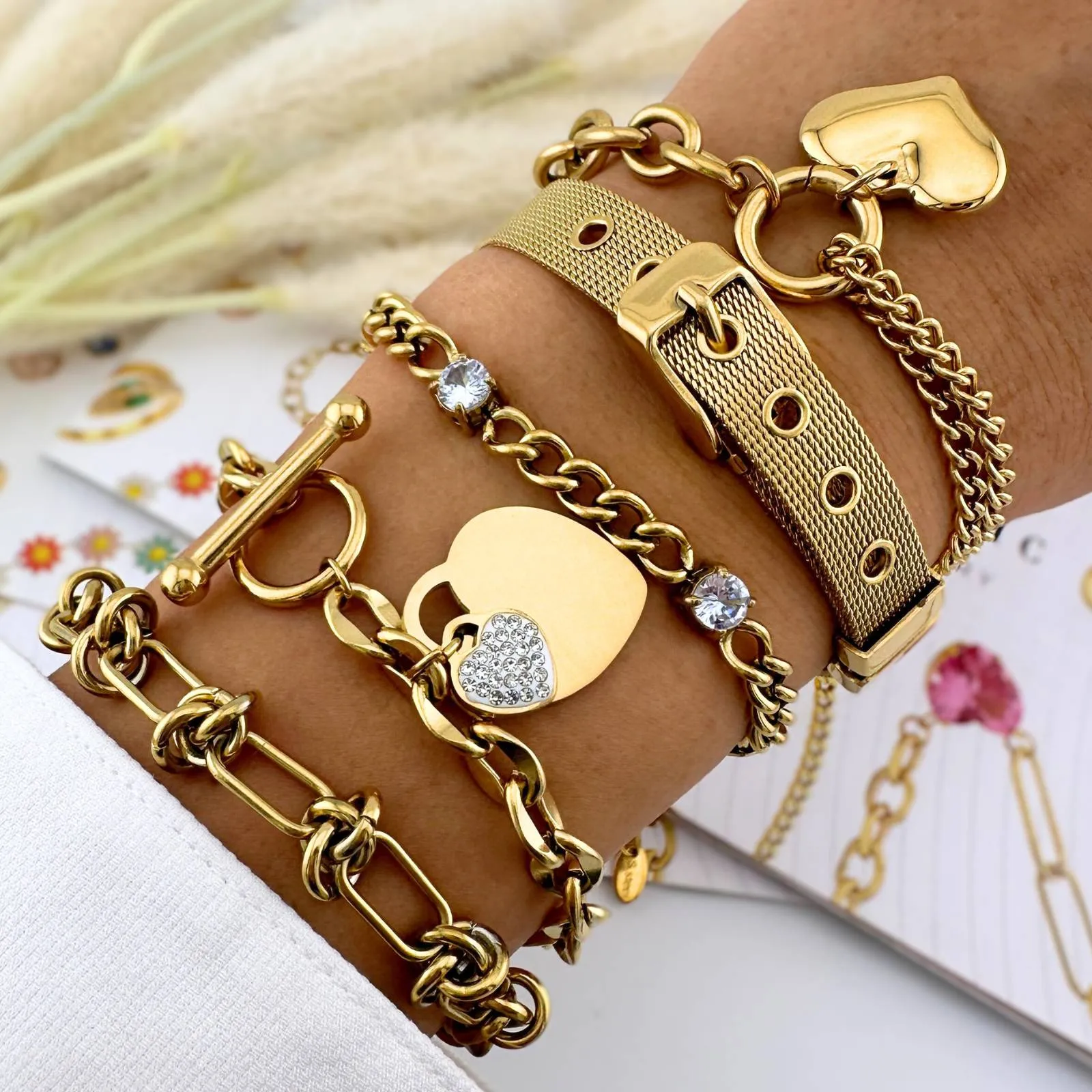 Reriti Intensity 18K gold plated Hearts Chain Bracelet