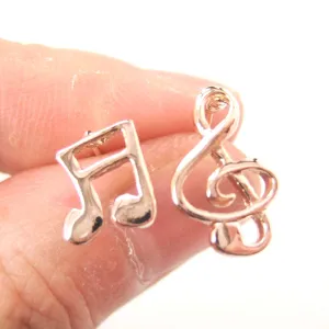 Simple Musical Note Shaped Stud Earrings in Rose Gold