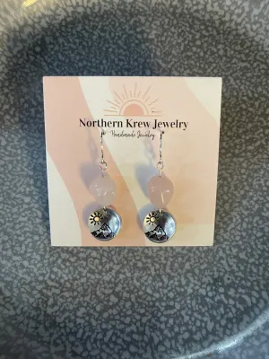Stamped Beaded Sun Mountain Earrings