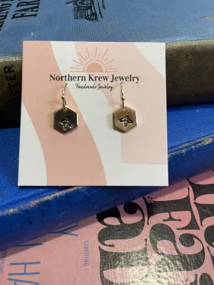 Stamped Hex Bee Earrings