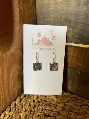 Stamped Square Monstera Earrings